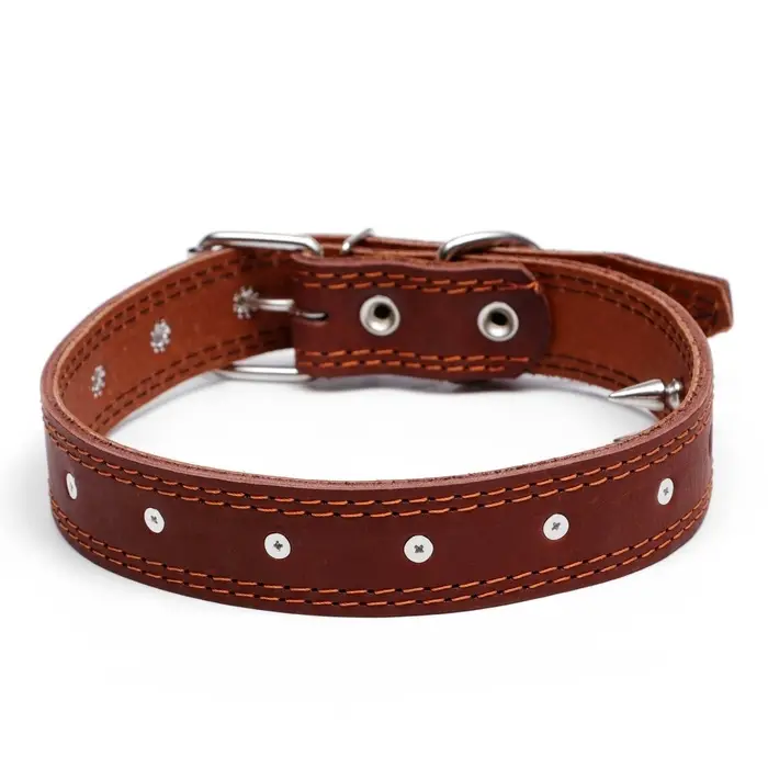 Ошейник &laquo;Строгий шип&raquo;, 70&times;3.5 см, ОШ 45-60 см, кожа, коричневый