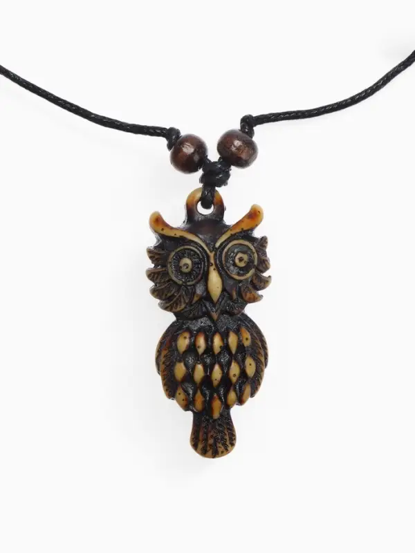 Кулон на шнурке &laquo;Филин&raquo;, коричнево-чёрный на чёрном шнурке, 80 см