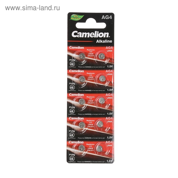 Батарейка алкалиновая Camelion Mercury Free, AG4 (377, LR626)-10BL, 1.5В, блистер, 10 шт. Батарейка алкалиновая Camelion Mercury Free, AG4 (377, LR626)-10BL, 1.5В, блистер, 10 шт.