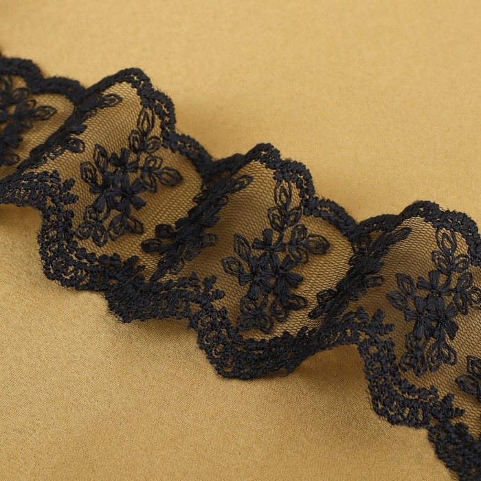 Кружево на сетке, 55 мм × 9 ± 0,5 м, цвет чёрный Кружево на сетке, 55 мм × 9 ± 0,5 м, цвет чёрный