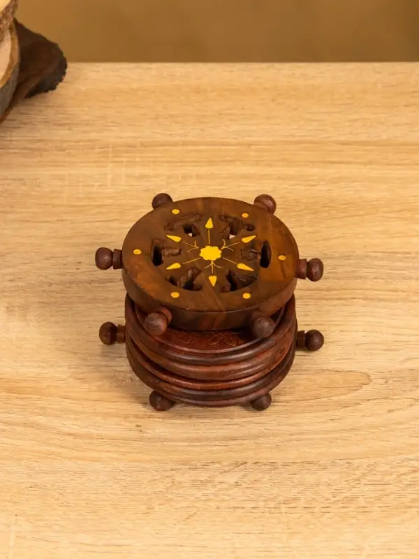 Подставка под горячее  Подставка под горячее "Штурвал" (набор 6 шт), 12х11,5х6,8 см,  дерево шишам