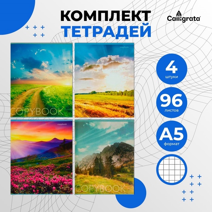 Комплект тетрадей из 4 штук, 96 листов в клетку Calligrata  Комплект тетрадей из 4 штук, 96 листов в клетку Calligrata "Прекрасная пора", обложка мелованный картон, блок офсет