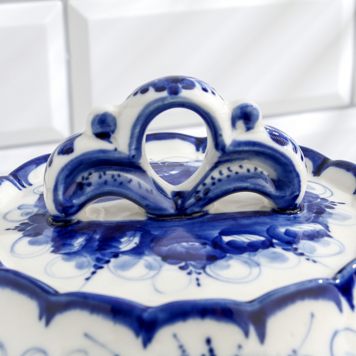 Блинница, гжель, фарфор, 13х25 см Блинница, гжель, фарфор, 13х25 см