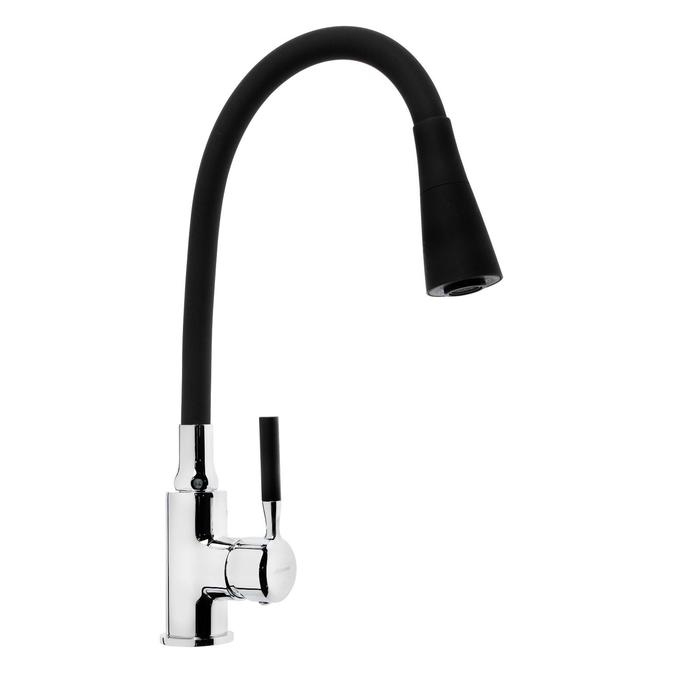 Смеситель для кухни Accoona A9890F-1, однорычажный, силиконовый излив, черный/хром Смеситель для кухни Accoona A9890F-1, однорычажный, силиконовый излив, черный/хром