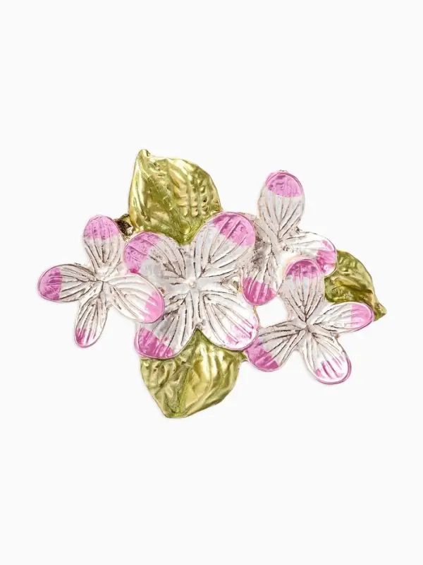 Брошь &laquo;Сакура&raquo; цветок, цвет зелено-розовый в золоте