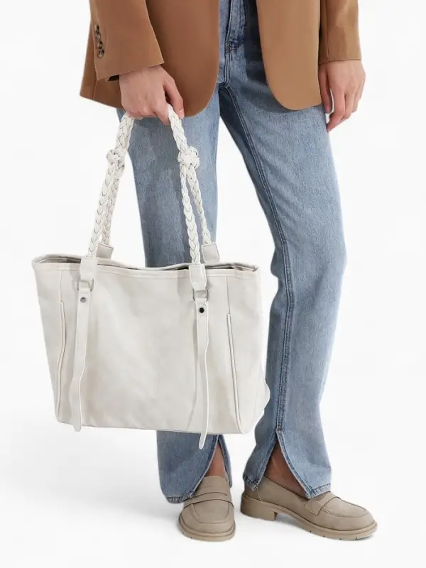 Сумка - шоппер женская на молнии, 44&times;10&times;29 см, однотонная, белая