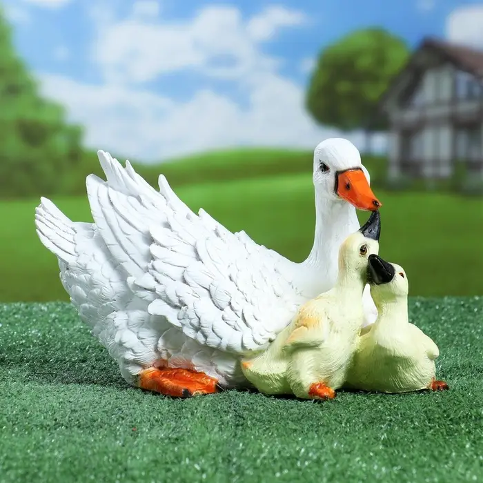 Садовая фигура из полистоуна &laquo;Утка с утятами&raquo;, 27&times;17&times;17 см