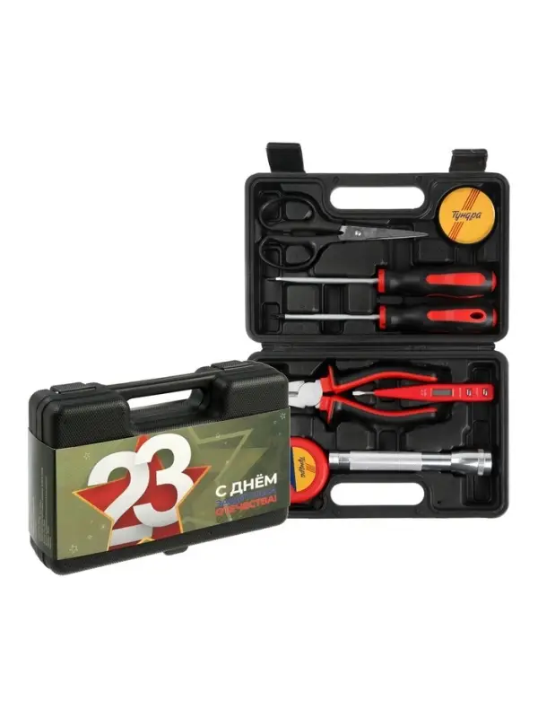 Набор инструментов в кейсе ТУНДРА &laquo;23 ФЕВРАЛЯ&raquo;, в подарочной упаковке, 8 предметов
