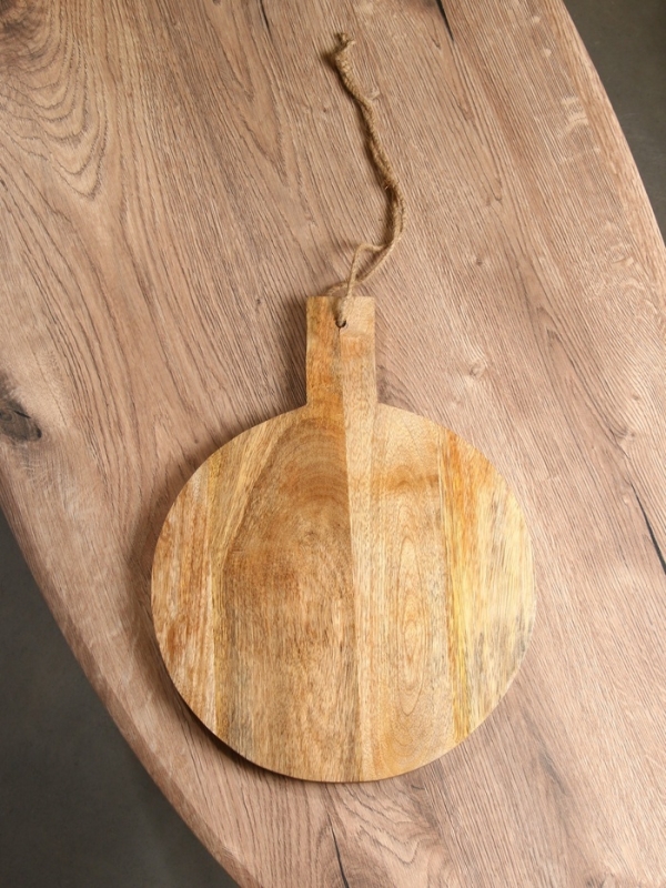 Доска разделочная круглая "Желтые и синие цветы" дерево манго 36х28 см