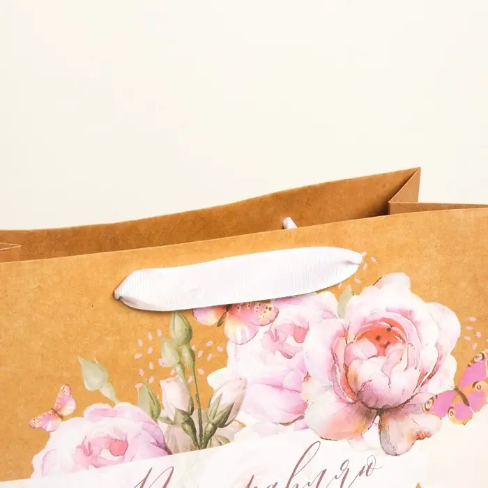 Пакет подарочный крафтовый, упаковка, «С 8 Марта», ML 27 х 23 х 11.5 см