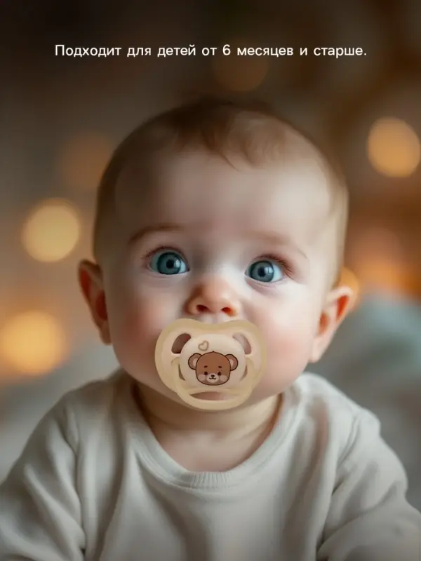 Светящаяся соска-пустышка анатомическая, силикон, от 0 мес., &laquo;Мишка&raquo;, бежевая
