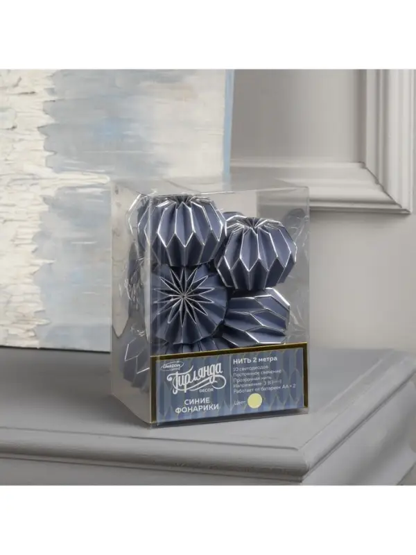 Гирлянда &laquo;Нить&raquo; 2 м с насадками &laquo;Синий фонарик&raquo;, IP20, прозрачная нить, 10 LED, от батареек АА&times;2, свечение тёплое белое
