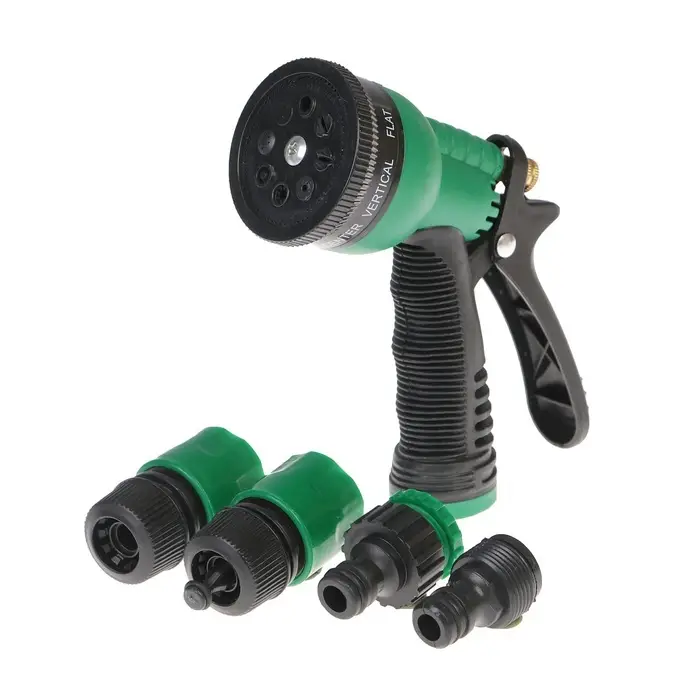 Набор для полива: пистолет-распылитель, коннектор 1/2" (12 мм) - 2 шт., штуцер 1/2"-3/4", быстросъёмный, пластик, Greengo