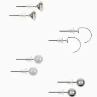 Серьги пусеты QF &laquo;Романтика&raquo;, 4 пары, кольца, белые в серебре