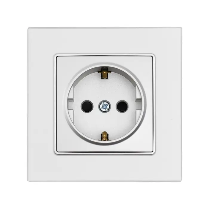 Розетка TOT Matte Glass, 16 А, стекло, скрытая, одноместная, с заземлением, серебристая