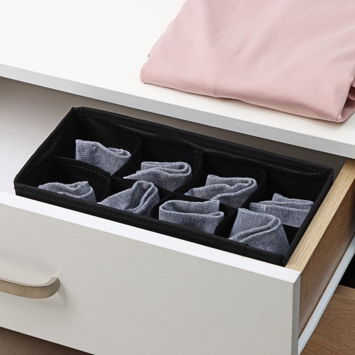 Органайзер для хранения белья Доляна «Смарт», 8 ячеек, 28,5×13,5×10 см, цвет чёрный Органайзер для хранения белья Доляна «Смарт», 8 ячеек, 28,5×13,5×10 см, цвет чёрный