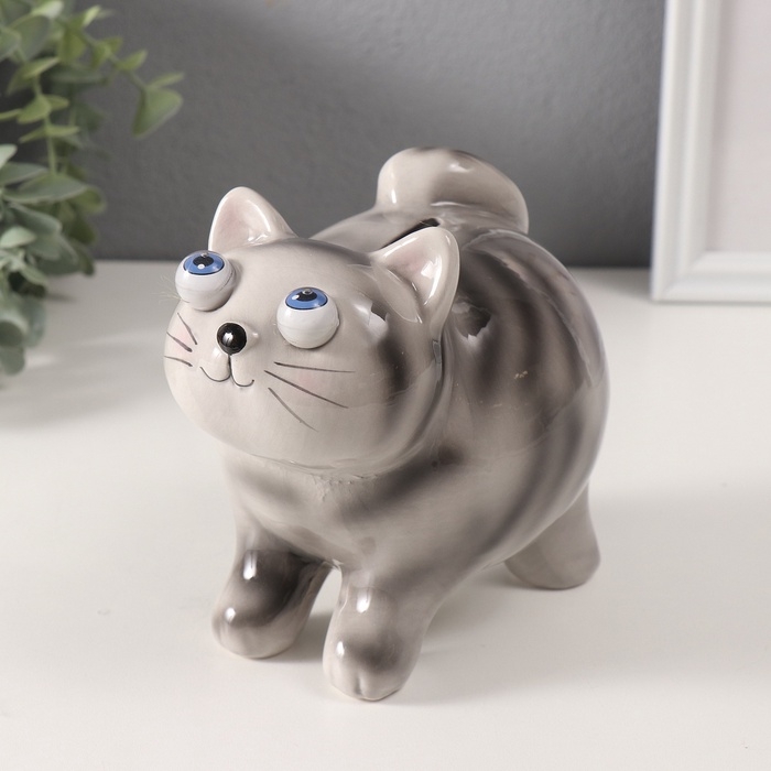 Копилка керамика Копилка керамика "Котик-пучеглаз серый полосатый" 11х15,2х13,4 см