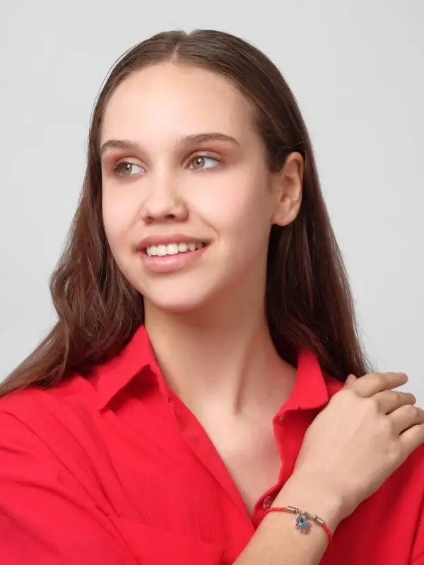 Браслет-оберег &laquo;Красная нить&raquo;, рука счастья Хамса на застёжке, синий в чернёном серебре, 19 см