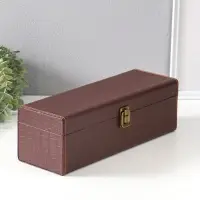 Шкатулка дерево, кожзам под бутылку "Кожа питона" коричневая 4 предмета 35х11х12 см