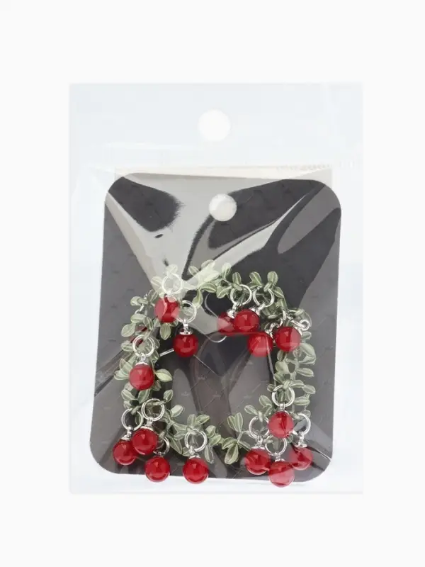 Брошь &laquo;Венок&raquo;, брусничный, красно-зелёная в серебре