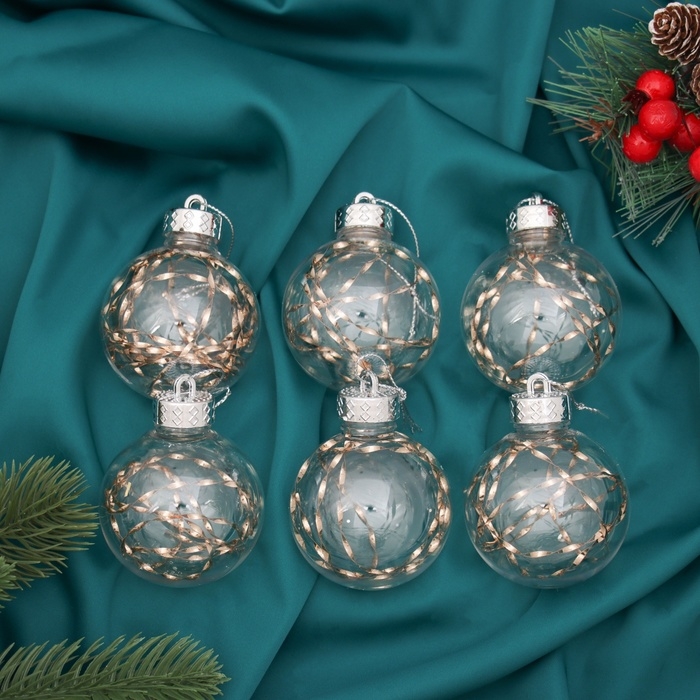 Набор шаров пластик d-6 см, 6 шт Набор шаров пластик d-6 см, 6 шт "Джотто" золото прозрачный