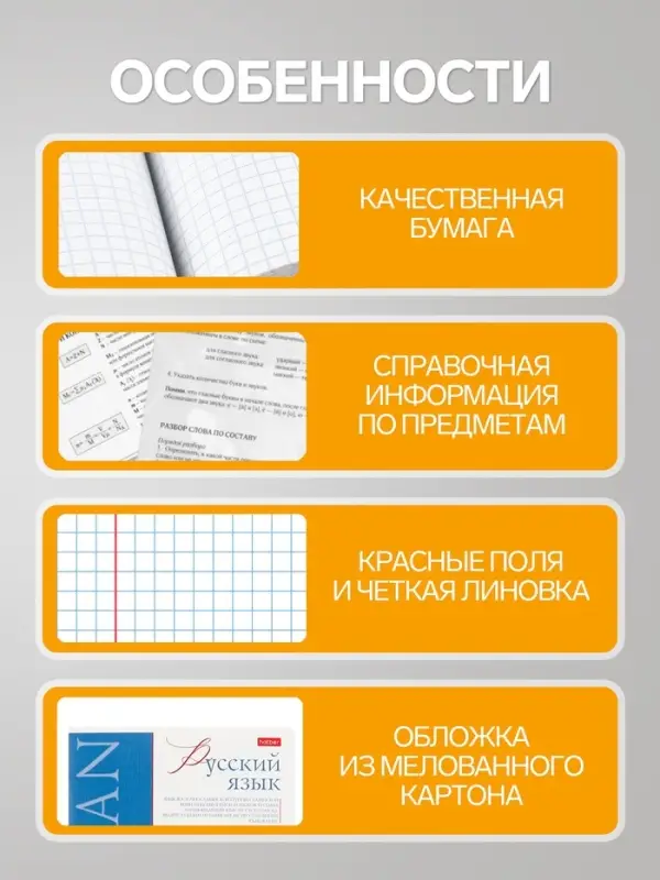 Предметная тетрадь по русскому языку Hatber &laquo;Буквица&raquo;, 48 листов, в линейку, со справочным материалом, обложка из мелованного картона