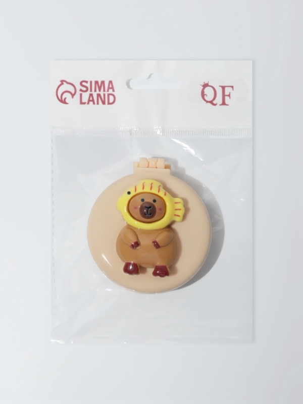 Расчёска массажная «Капибара», складная, с зеркалом, d=6.5 см, бежевая Расчёска массажная «Капибара», складная, с зеркалом, d=6.5 см, бежевая