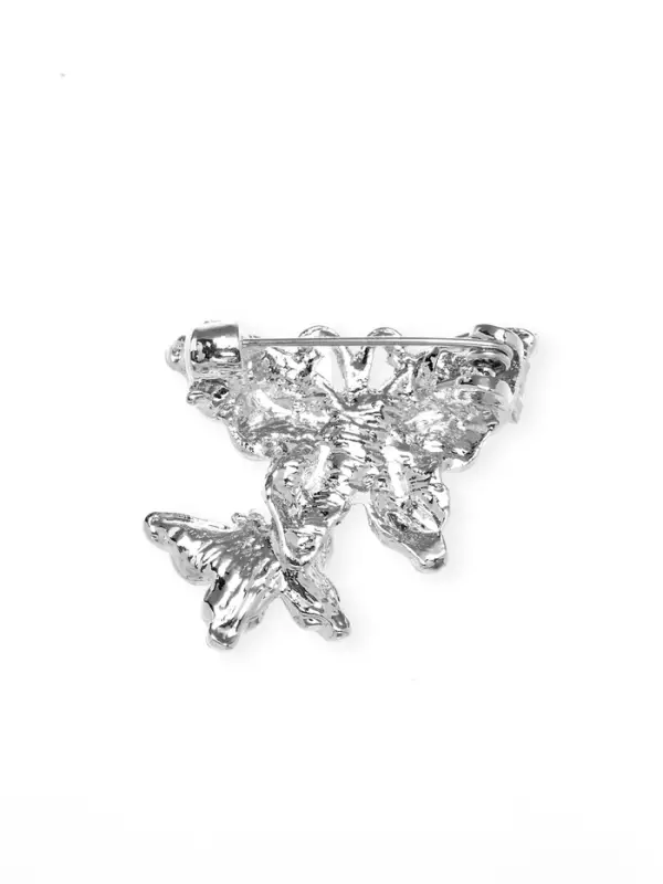 Брошь &laquo;Бабочки порхающие&raquo;, серая в серебре