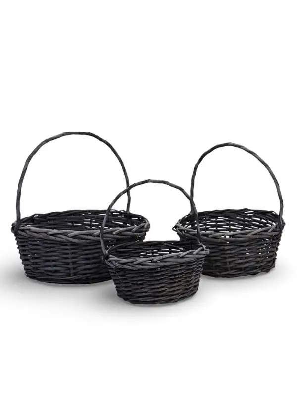 Набор корзин 3 шт ИВА 36x36x14 30x30x12 25x25x11 см ПЛЕТ ручка h=23/20/17 см