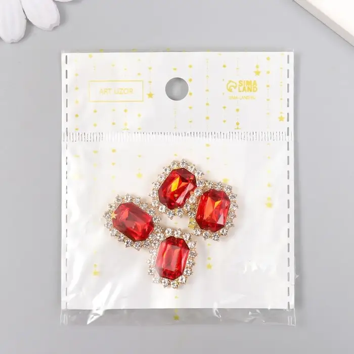 Декор для творчества металл  Декор для творчества металл "Медальон восьмиугольный" рубин кристалл стразы 2х1,5 см