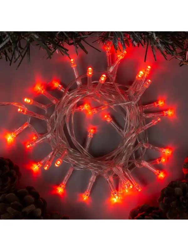 Гирлянда &laquo;Нить&raquo; 4 м, IP20, прозрачная нить, 40 LED, 2 режима, батарейки AAх3 (нет в комплекте), свечение красное