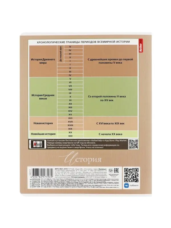 Предметная тетрадь по истории Hatber &laquo;Буквица&raquo;, 48 листов, в клетку, со справочным материалом, обложка из мелованного картона