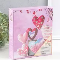Фотоальбом на 100 фото 13х18 см "Бархатные сердца" в коробке 5х18х20,5 см