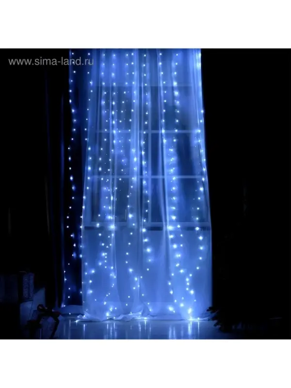 Гирлянда &laquo;Занавес&raquo; 2.8&times;3 м, роса на крючках, с пультом, IP20, серебристая нить, 300 LED, свечение белое, 8 режимов, USB