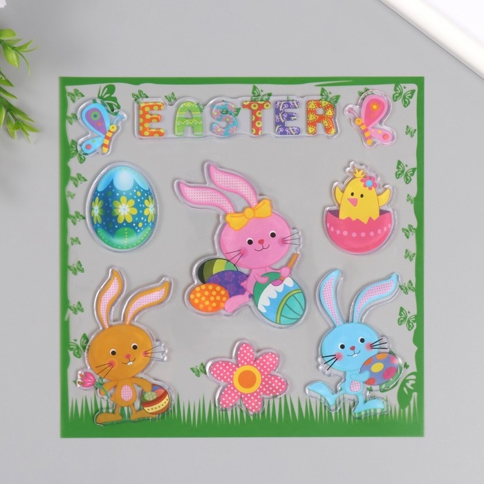 Наклейка силикон на стекло Наклейка силикон на стекло "Пасхальные друзья" 19,5х19,5 см 7882176