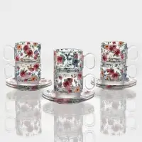 Чайный набор &laquo;Убранство&raquo;, 12 предметов: 6 чашек 200 мл, 6 блюдец, с рисунком, стекло, прозрачный