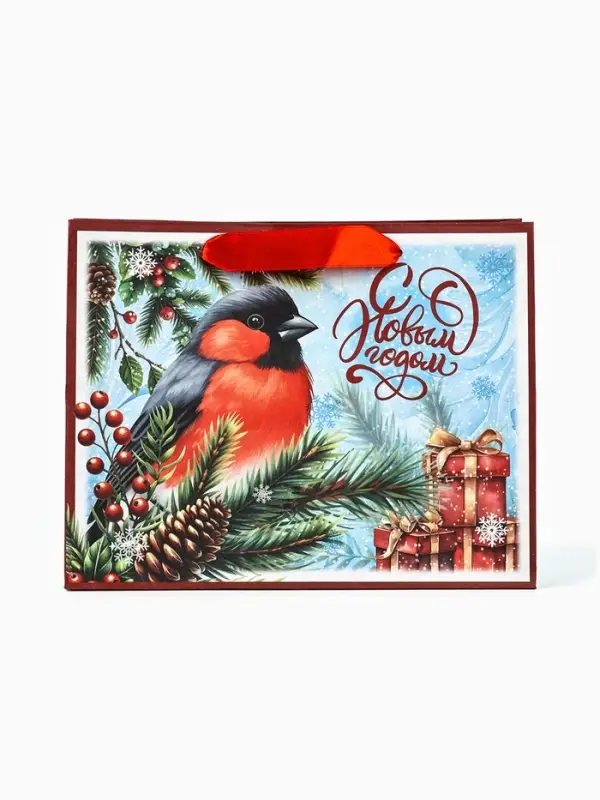 Пакет подарочный крафтовый, &laquo;С Новым Годом&raquo;, 23&times;18&times;10 см