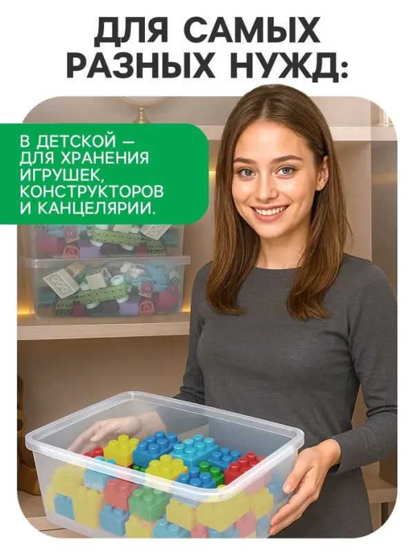Ящик пластиковый для хранения, с крышкой, объём &mdash; 10 л, прозрачно-матовый