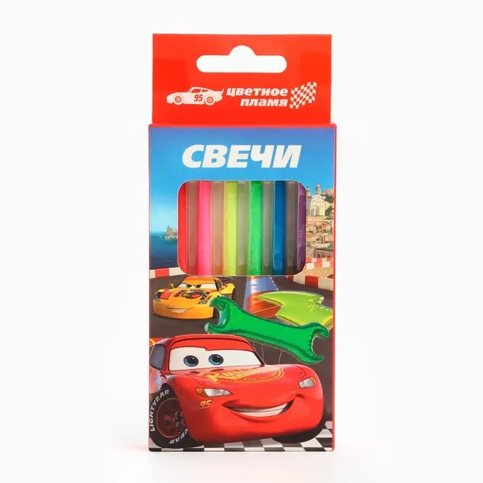 Свечи для торта 6 штук, с цветным пламенем, Тачки