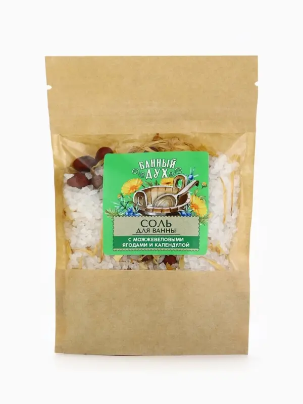 Соль для ванны с можжевеловыми ягодами и календулой, 150 г, Банный дух
