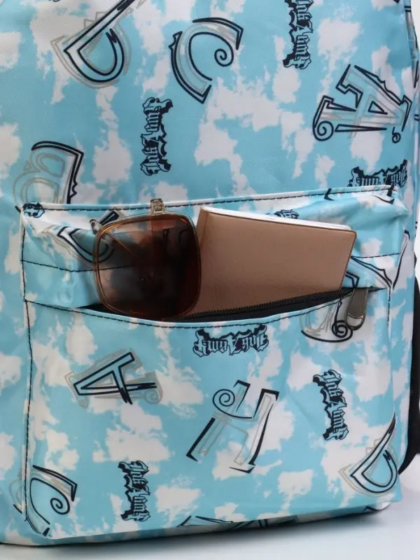 Рюкзак школьный на молнии, 3 наружных кармана, 30&times;13&times;42 см, голубой