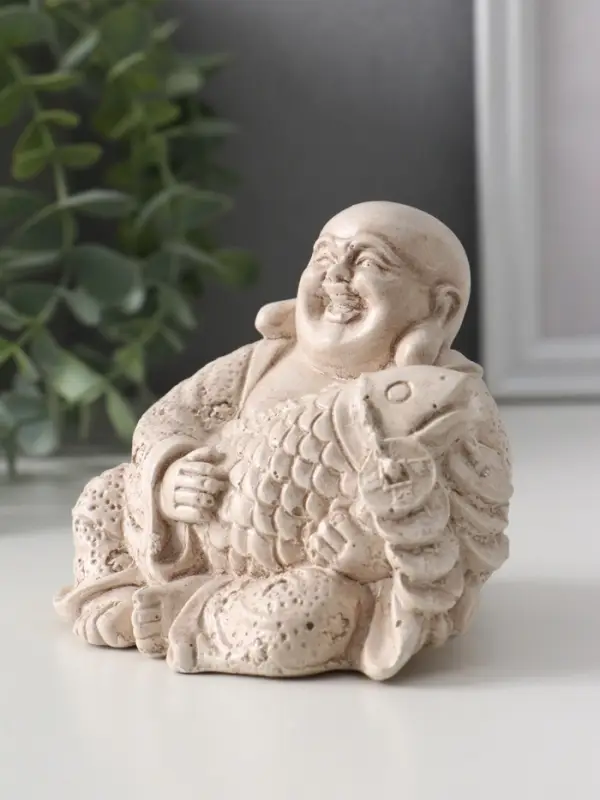 Фигура «Хотей с рыбой», 8.5×11×9 см, слоновая кость