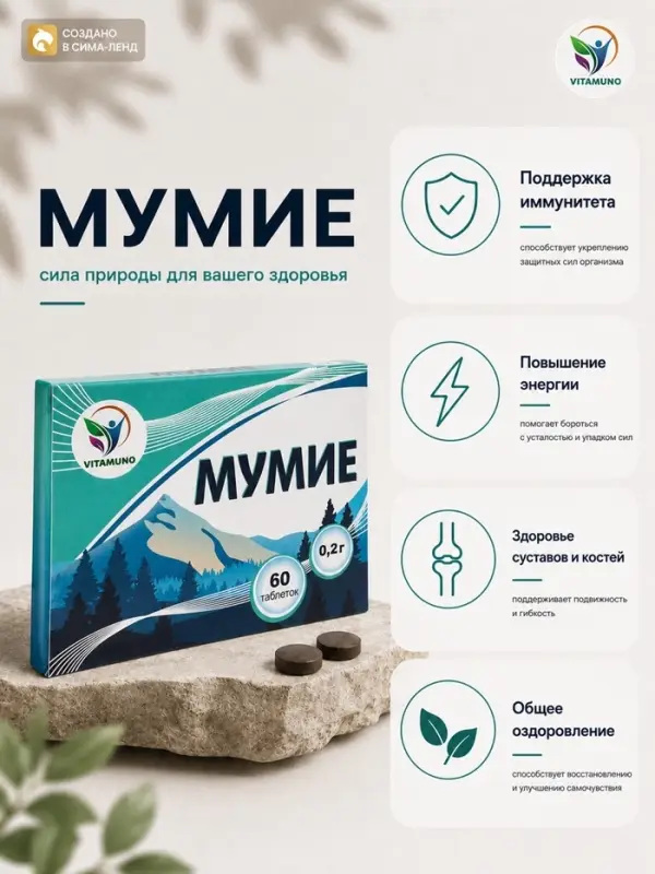 Мумие Vitamuno, 60 таблеток по 0.2 г