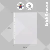 Файл - вкладыш ErichKrause Fizzy Clear, А4, 40 мкм, прозрачный, тиснение &laquo;апельсиновая корка&raquo;, вертикальный, вмещает до 50 листов, 100 штук