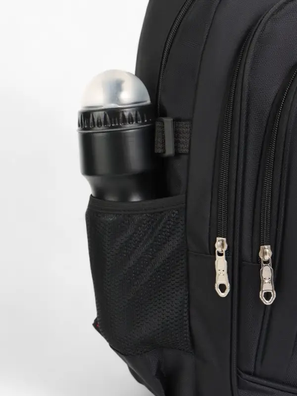 Рюкзак школьный из текстиля на молнии, 5 карманов, цвет чёрный/серый