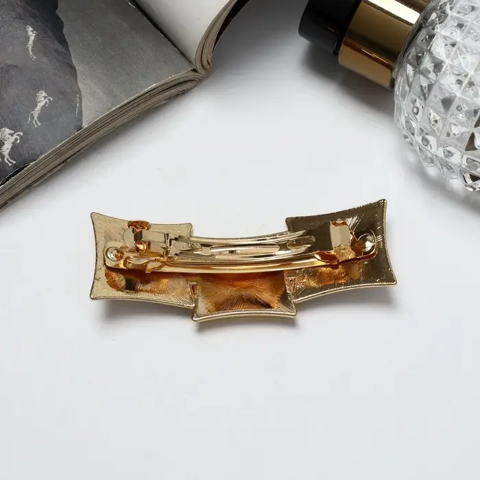 Заколка - автомат для волос &laquo;Геометрия&raquo;, три квадрата, 7.5 см, светлая эмаль