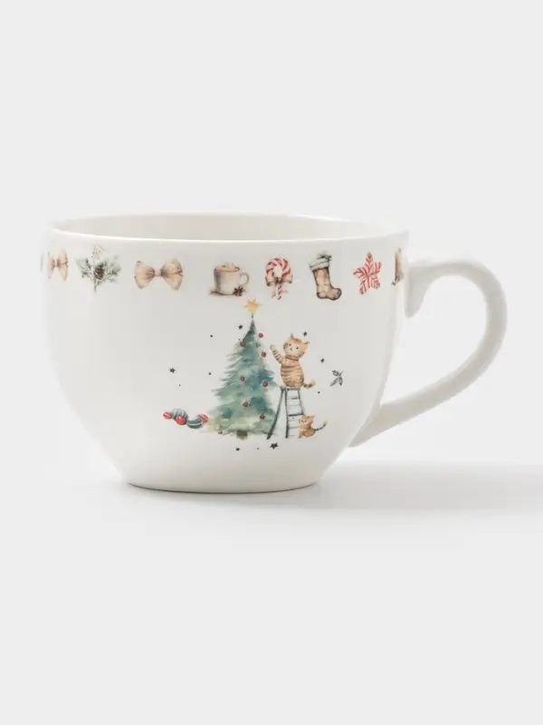 Чайная пара новогодняя «Волшебный праздник», 2 предмета: чашка 210 мл, блюдце d=15 см, фарфор, белая Чайная пара новогодняя «Волшебный праздник», 2 предмета: чашка 210 мл, блюдце d=15 см, фарфор, белая