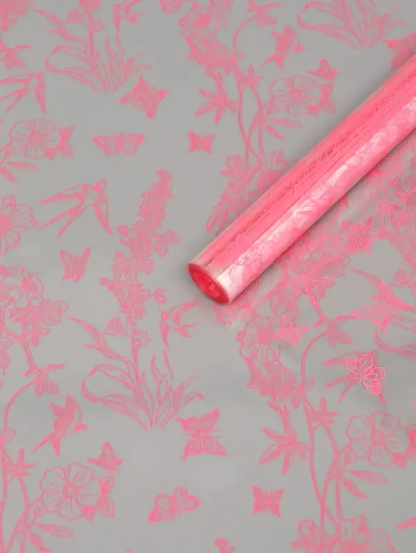 Плёнка для цветов &laquo;Ласточки&raquo;, прозрачный/розовый туманный, 0.6&times;9.3&plusmn;5% м, 40 мкм, 200 г