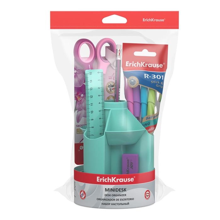 Набор настольный на вращающейся подставке 5 предметов, ErichKrause Mini Desk, Pastel Mint, пластиковый, мятный Набор настольный на вращающейся подставке 5 предметов, ErichKrause Mini Desk, Pastel Mint, пластиковый, мятный