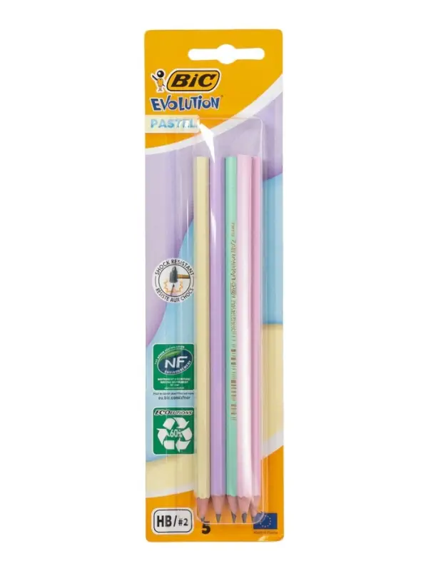 Карандаши чернографитные BIC HB Evolution &laquo;Пастель&raquo;, набор 5 штук, пластиковые